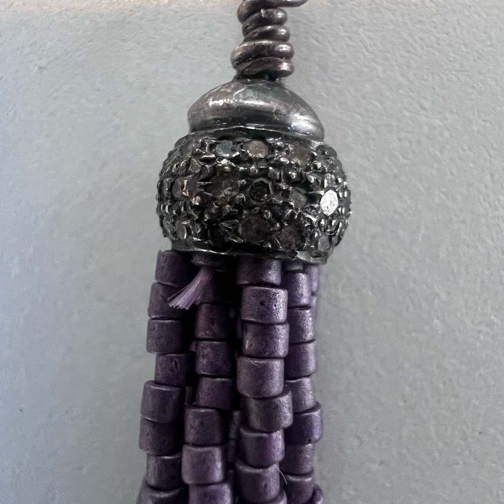Diamond Cap Tassel with Amethyst on Silver Necklace - Picture 3 of 6